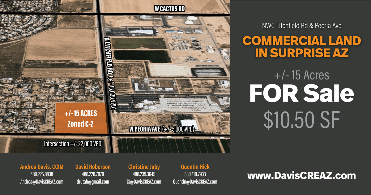 FOR SALE: Commercial Land at Litchfield Rd & Peoria Ave in Surprise AZ